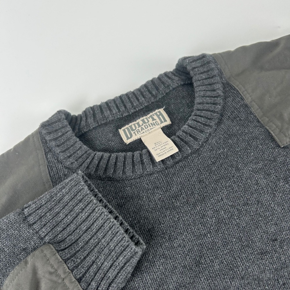 Duluth Trading Co Mens 3XL Gray Cotton Wool Blend Shoulder Patch Crew Sweater